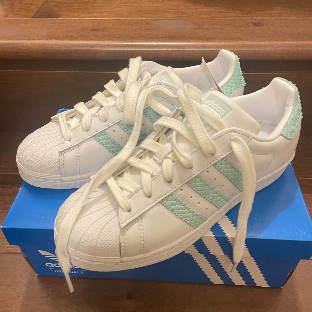 Adidas White and Mint Sneakers